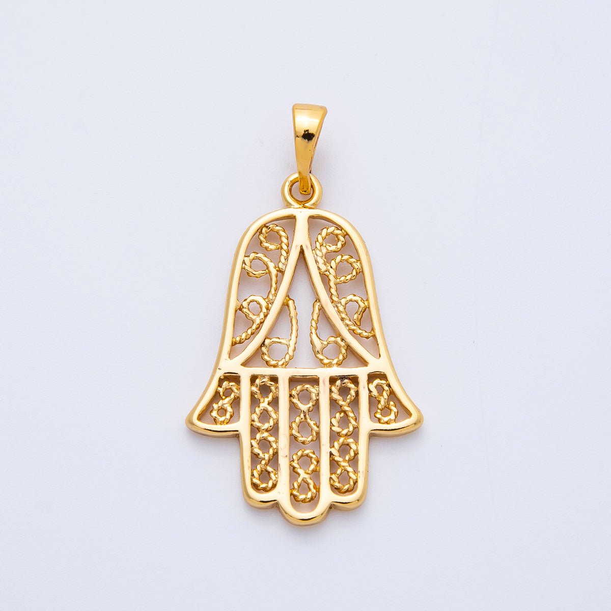 18K Gold Filled 29mm Filigree Hamsa Hand Religious Pendant | Charms-00258