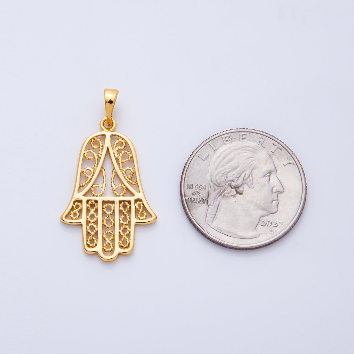 18K Gold Filled 29mm Filigree Hamsa Hand Religious Pendant | Charms-00258