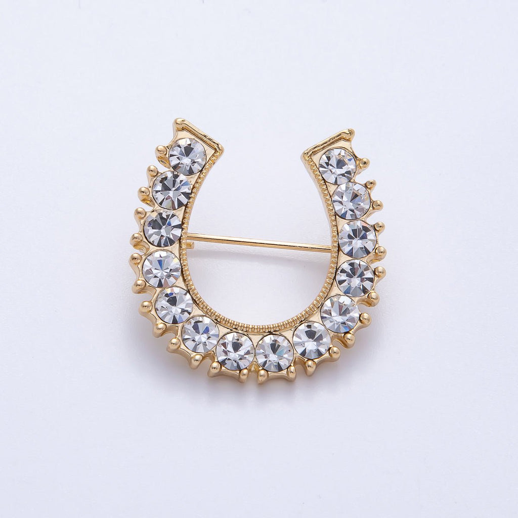 18K Gold Filled 29mm Micro Paved CZ Lucky Horseshoe Brooch Pin | BH-050