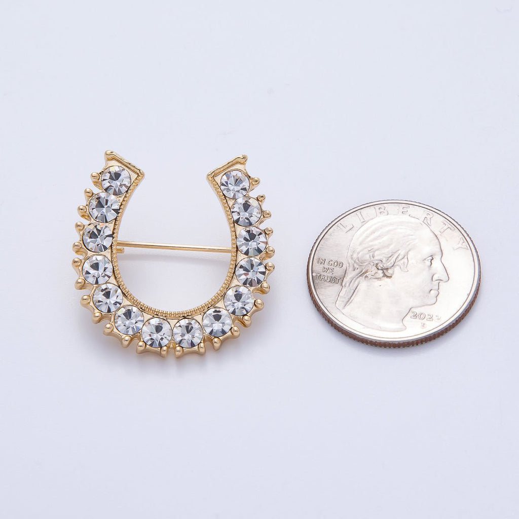 18K Gold Filled 29mm Micro Paved CZ Lucky Horseshoe Brooch Pin | BH-050