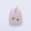 18K Gold Filled 29mm Multicolor CZ Embedded Natural Gemstone Rectangular Charm | AK055 - AK057