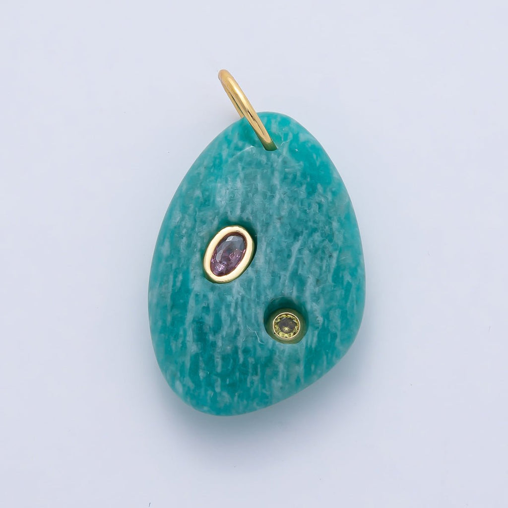 18K Gold Filled 30mm Aventurine, Amethyst, Amazonite, Carnelian, Onyx, Clear Quartz Multicolor CZ Embedded Gemstone Charm | AF1487 - AF1489
