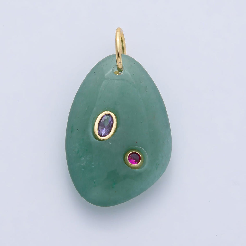 18K Gold Filled 30mm Aventurine, Amethyst, Amazonite, Carnelian, Onyx, Clear Quartz Multicolor CZ Embedded Gemstone Charm | AF1487 - AF1489