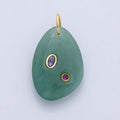 18K Gold Filled 30mm Aventurine, Amethyst, Amazonite, Carnelian, Onyx, Clear Quartz Multicolor CZ Embedded Gemstone Charm | AF1487 - AF1489