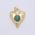 18K Gold Filled 31mm Green Jade Natural Gemstone Molten Heart Padlock Pendant | Charms-00464