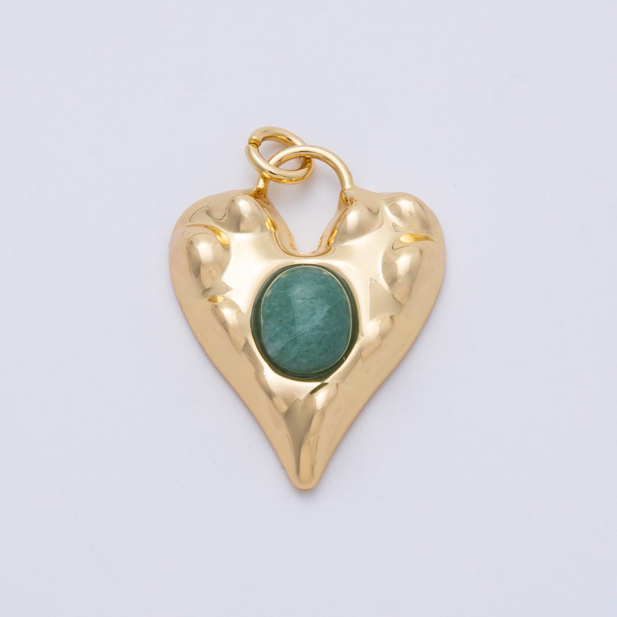 18K Gold Filled 31mm Green Jade Natural Gemstone Molten Heart Padlock Pendant | Charms-00464