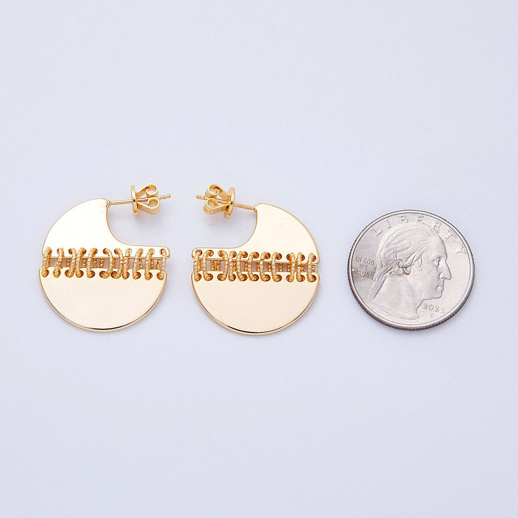 18K Gold Filled 30mm Minimalist C-Shaped Fringe Drop Studs | Earrings-00195