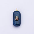 18K Gold Filled 30mm Red Baguette CZ Embedded Lapis Lazuli Gemstone Rectangle Charm | Charms-00428