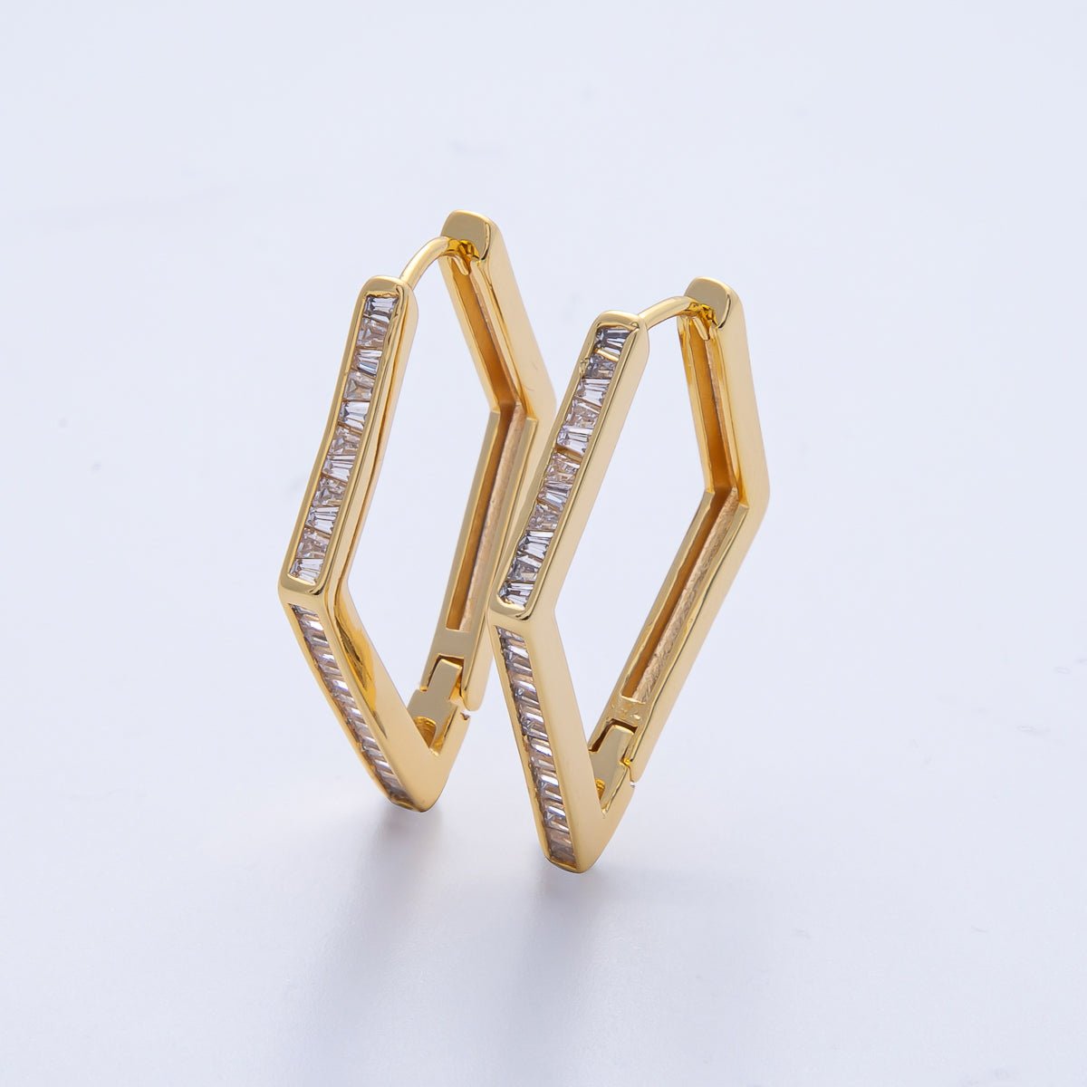 18K Gold Filled 31mm Micro Paved CZ Rhombus Hoop Earrings | Earrings-00055