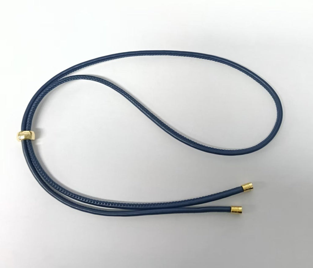 18K Gold Filled 3.3mm Blue  Faux Leather Slide Bolo Lariat Chain 15.75 Inch Necklace | WA-04144