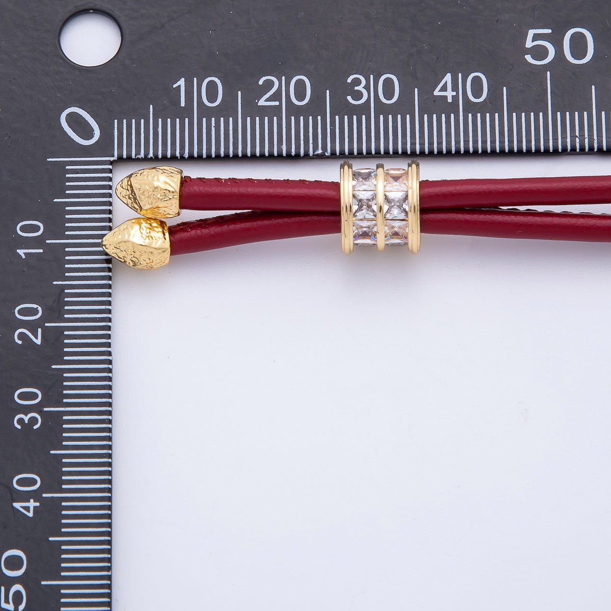 18K Gold Filled 3.3mm Brown, Red Faux Leather Baguette CZ Slide Bolo Chain 23.62 Inch Necklace | WA-01211 WA-01214