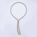18K Gold Filled 3.3mm Brown, Red Faux Leather Baguette CZ Slide Bolo Chain 23.62 Inch Necklace | WA-01211 WA-01214