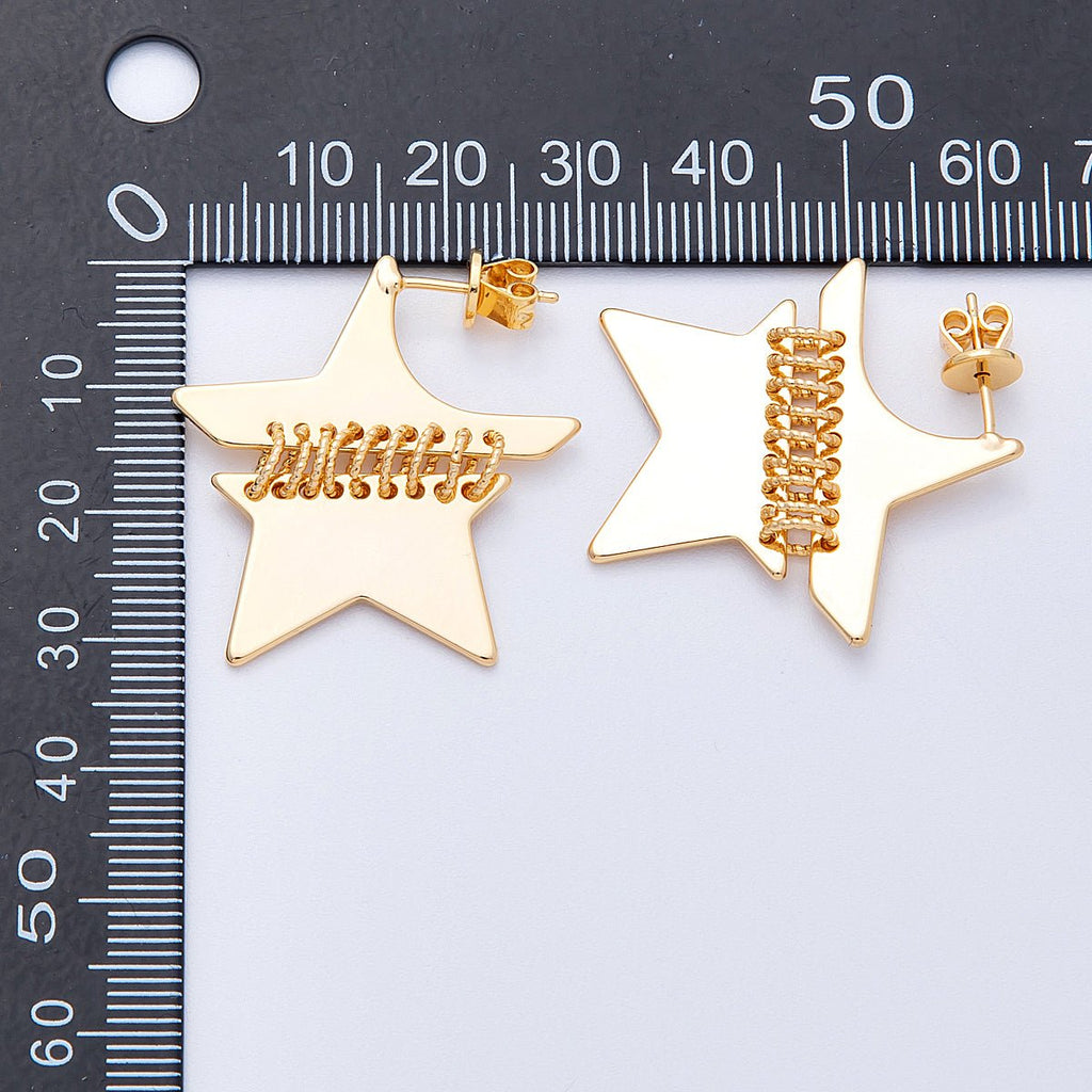 18K Gold Filled 33mm Minimalist Celestial Star Fringe Drop Studs | Earrings-00196