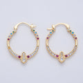 18K Gold Filled 35mm Multicolor Micro Paved CZ Geometric Latch Hoop Earrings | AD1656