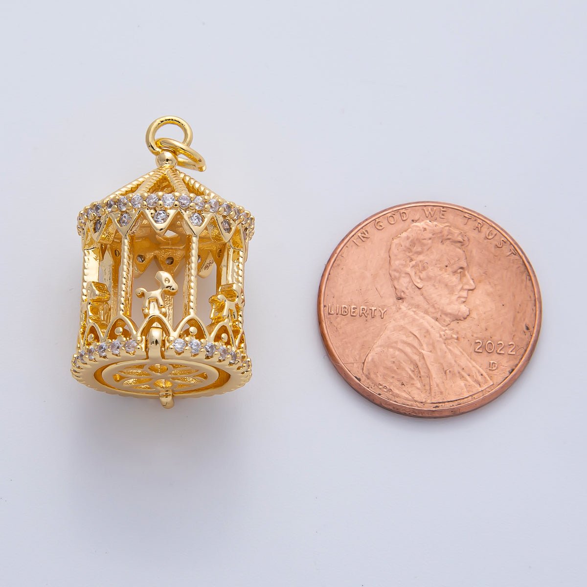 18K Gold Filled Merry Go Round Carousel Micro Paved CZ 3D Charm | AF1444