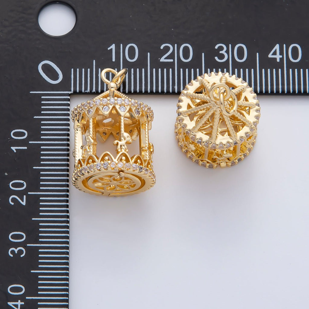 18K Gold Filled Merry Go Round Carousel Micro Paved CZ 3D Charm | AF1444