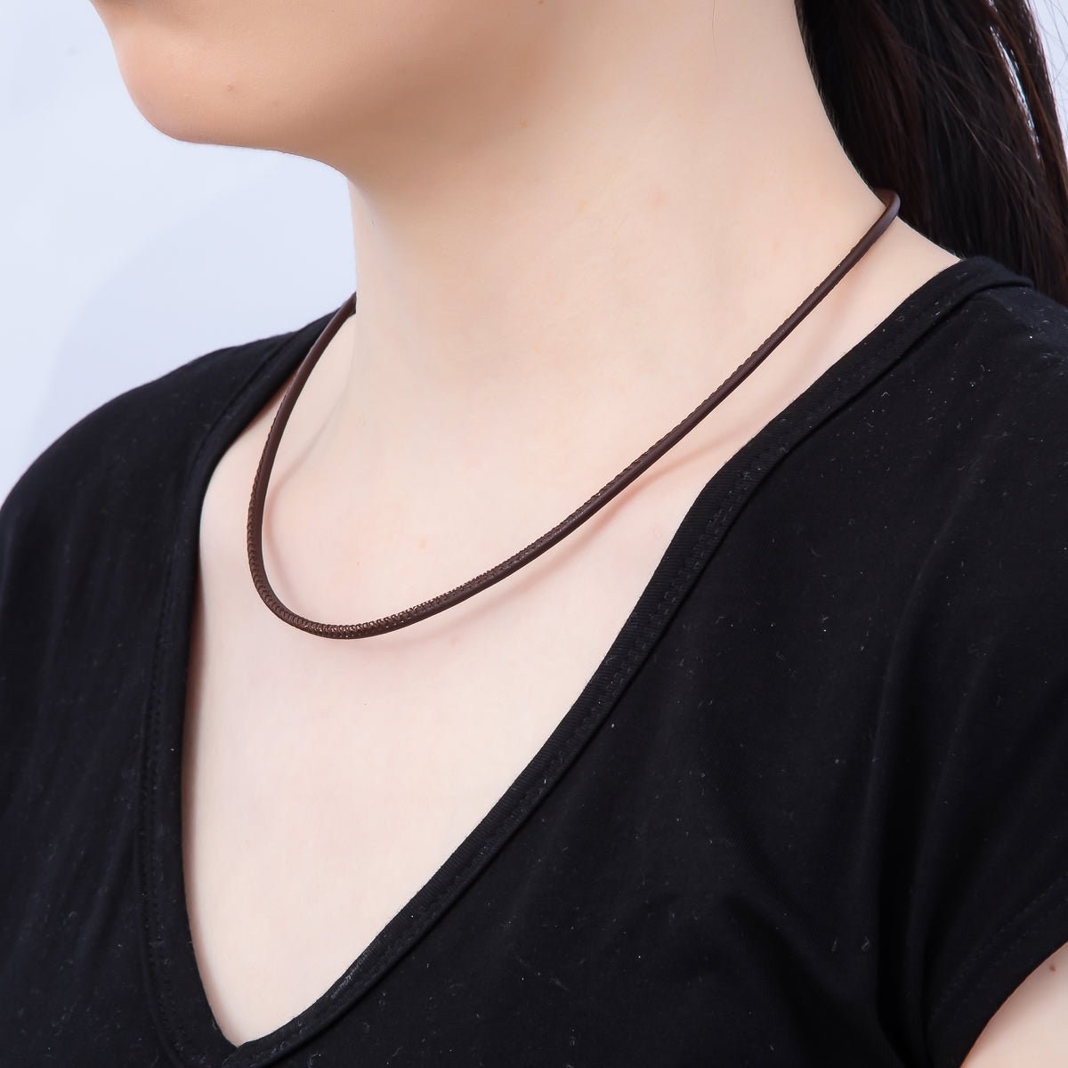 18K Gold Filled 3mm Dark Brown Fall Faux Leather Cord 19 Inch Necklace in Gold & Silver | WA-03857 WA-04596