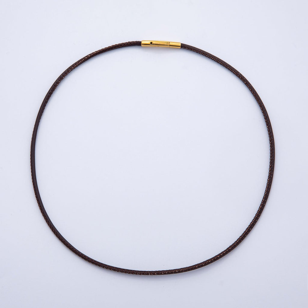 18K Gold Filled 3mm Dark Brown Fall Faux Leather Cord 19 Inch Necklace in Gold & Silver | WA-03857 WA-04596