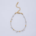 18K Gold Filled 3mm Shell Pearl Bead Wire Satellite Chain 6.9 Inch Bracelet | WA-4088