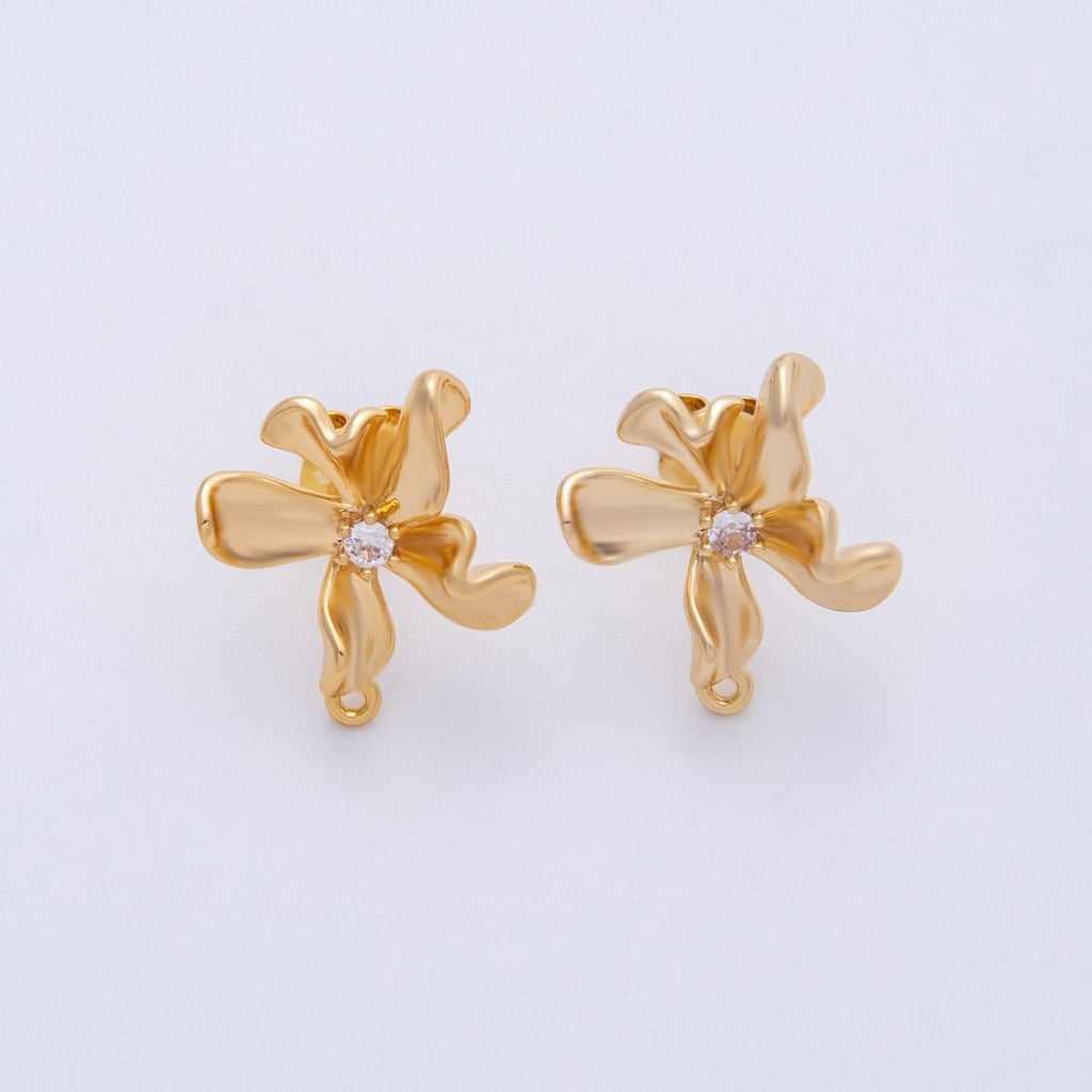 18K Gold Filled 40mm Clear CZ Molten Flower Drop Stud Earrings Findings | Findings-00030