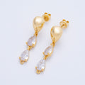 18K Gold Filled 40mm Clear CZ Teardrop Drop Stud Earrings Findings | Findings-00020