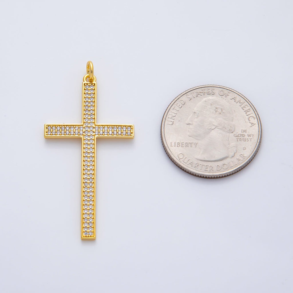 18K Gold Filled 42.5mm Micro Paved CZ Religious Cross Charm | AF1468