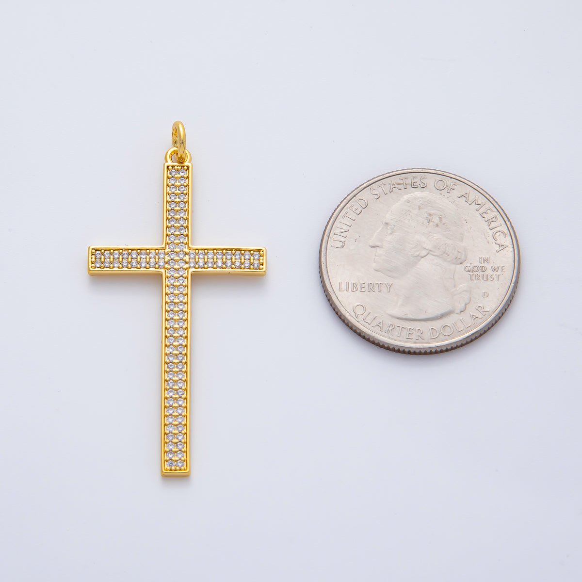 18K Gold Filled 42.5mm Micro Paved CZ Religious Cross Charm | AF1468