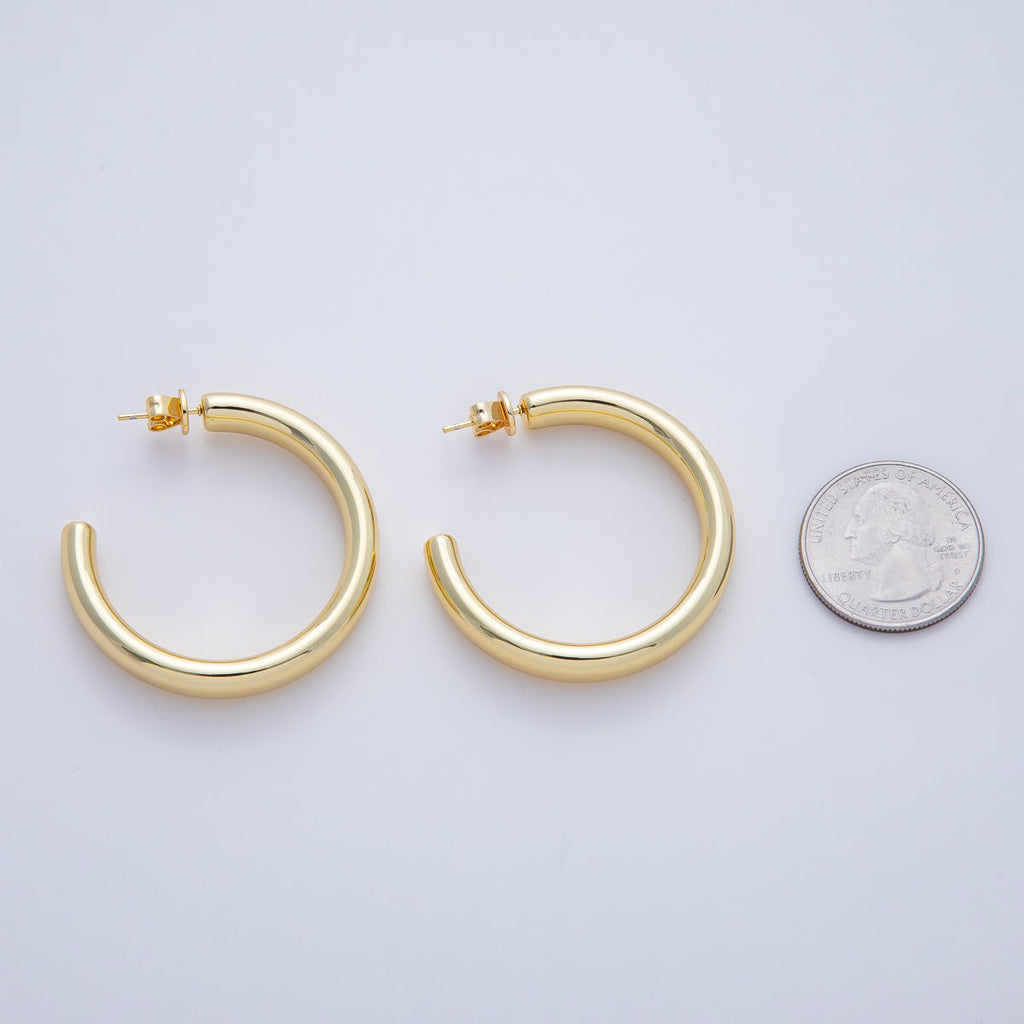 18K Gold Filled 40mm Minimalist C-Shaped Hoop Earrings | AD1652