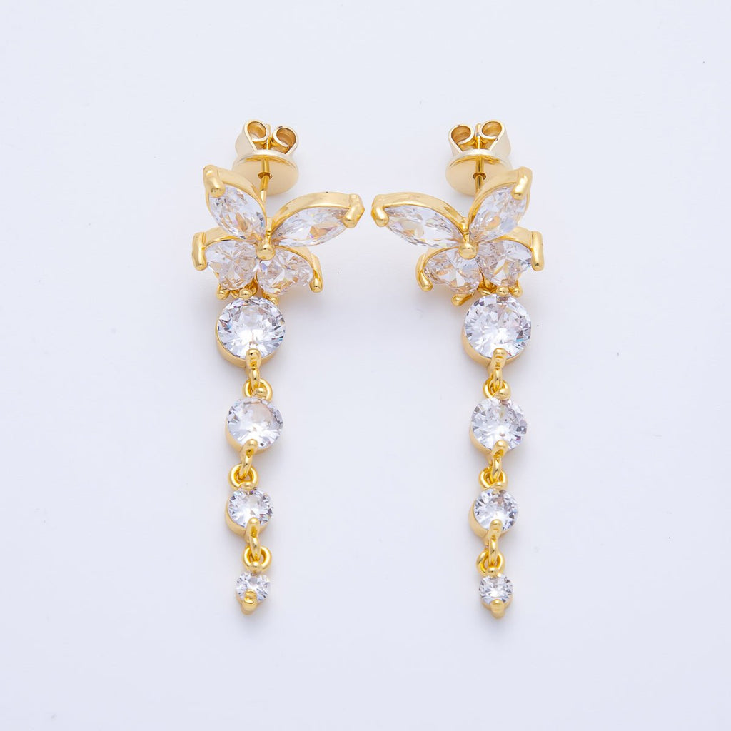 18K Gold Filled 42.5mm Clear CZ Butterfly Drop Stud Earrings | Earrings-00047