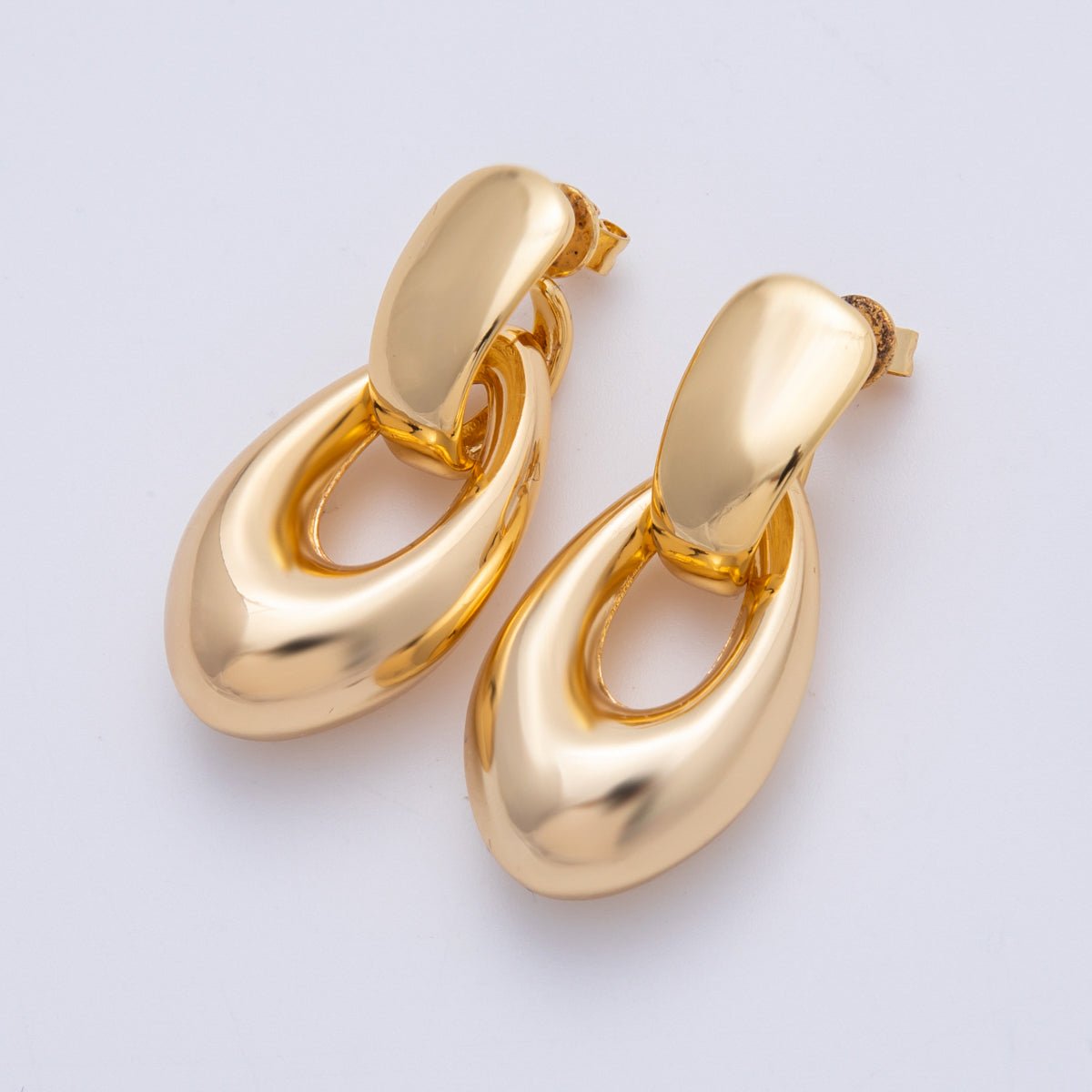 18K Gold Filled 44mm Geometric Chubby Oblong Door Knocker Drop Stud Earrings | Earrings-00306