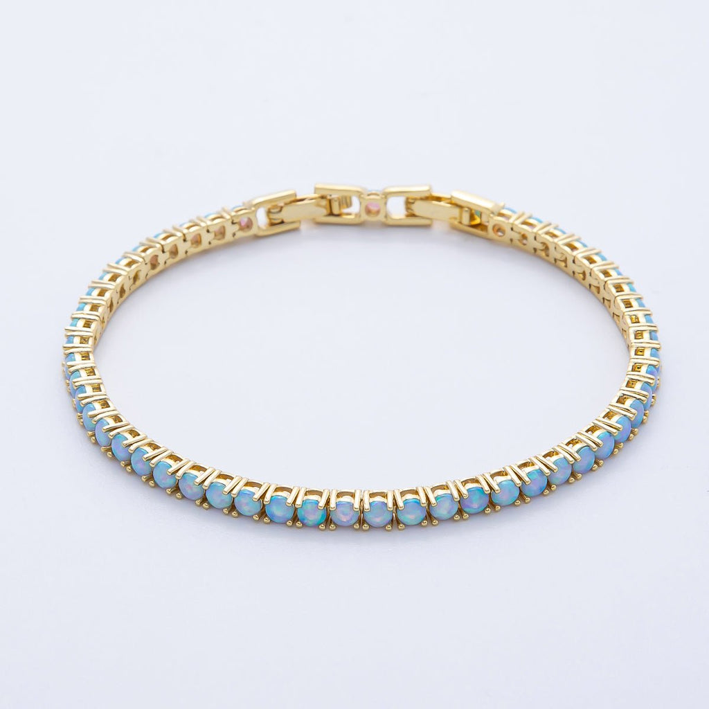 18K Gold Filled 4.5mm Blue Opalite Tennis Chain Adjustable Bracelet | WA-3966