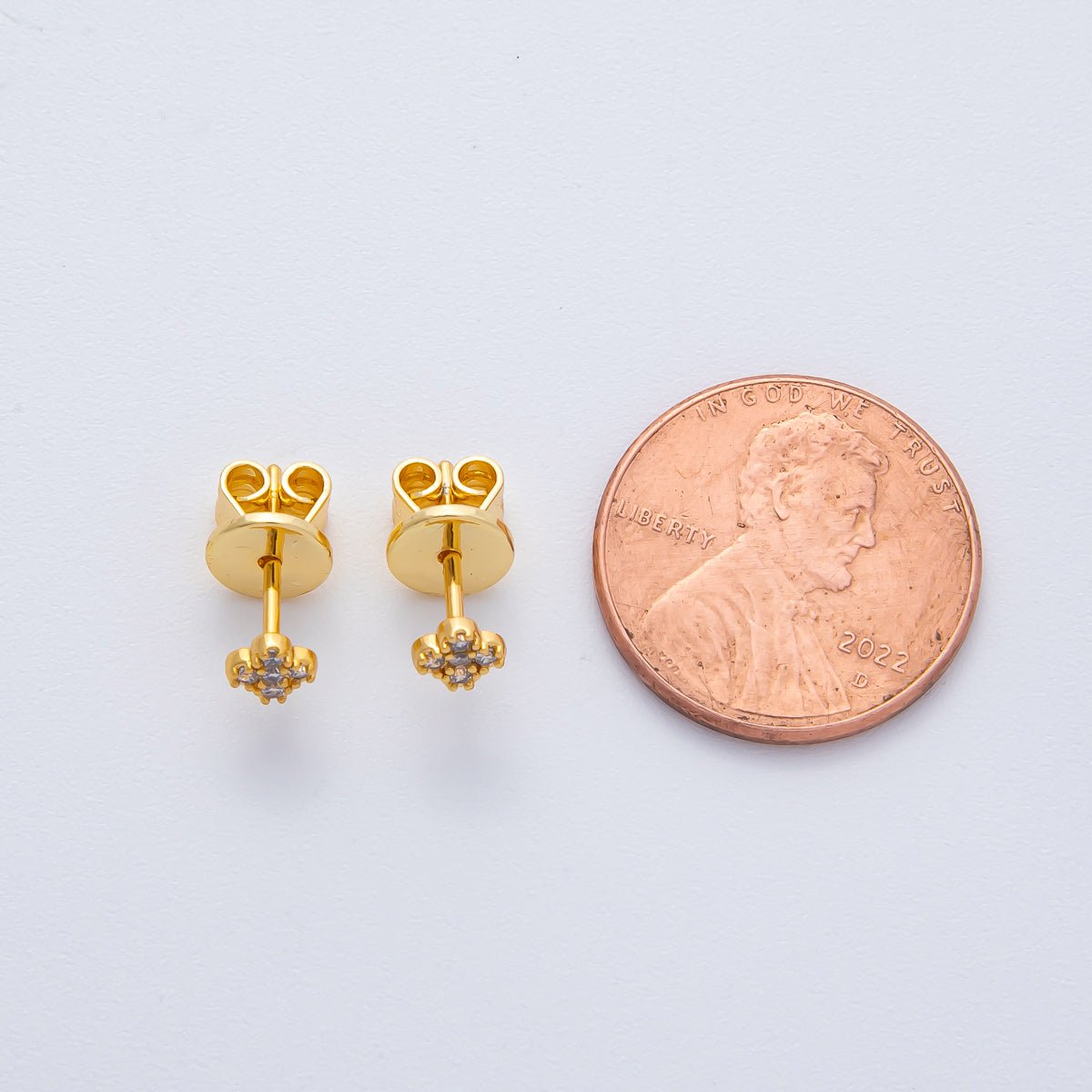 18K Gold Filled 4.5mm Clear CZ Quatrefoil Dainty Stud Earrings | AD1625