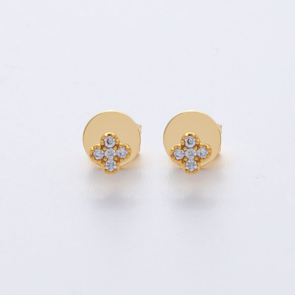 18K Gold Filled 4.5mm Clear CZ Quatrefoil Dainty Stud Earrings | AD1625