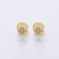 18K Gold Filled 4.5mm Clear CZ Quatrefoil Dainty Stud Earrings | AD1625