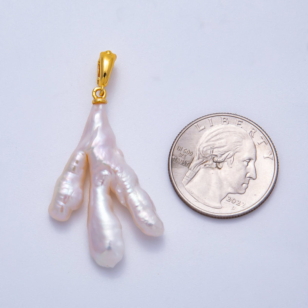 18K Gold Filled 45mm Purple, Pink, White Baroque Freshwater Pearl Coral Pendant | Charms-00493 ~ Charms-00495