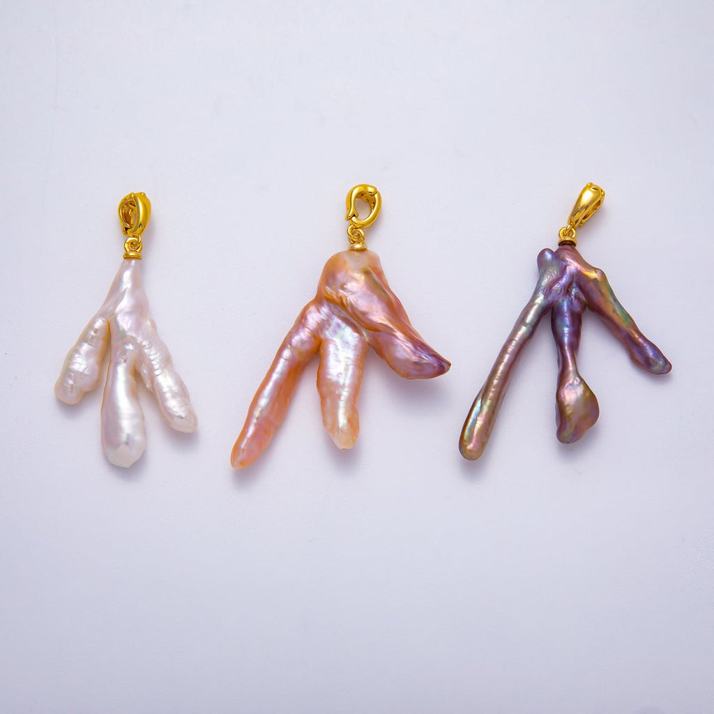 18K Gold Filled 45mm Purple, Pink, White Baroque Freshwater Pearl Coral Pendant | Charms-00493 ~ Charms-00495