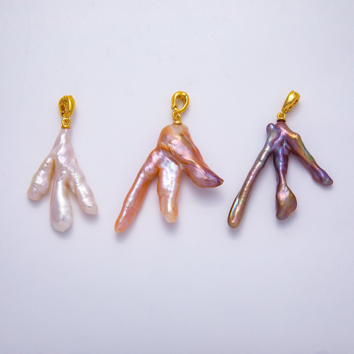 18K Gold Filled 45mm Purple, Pink, White Baroque Freshwater Pearl Coral Pendant | Charms-00493 ~ Charms-00495