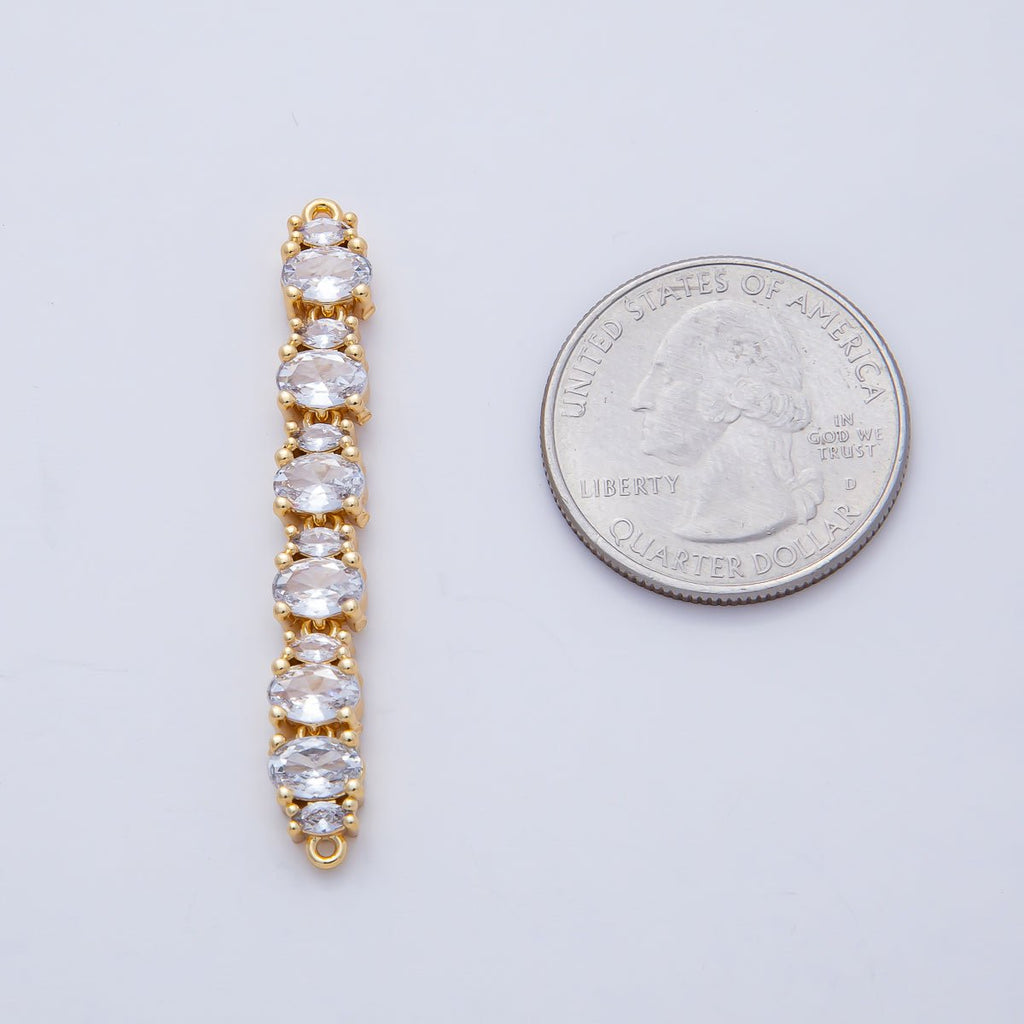 18K Gold Filled 46mm x 6mm Clear CZ Oval Marquise Connector | Y166