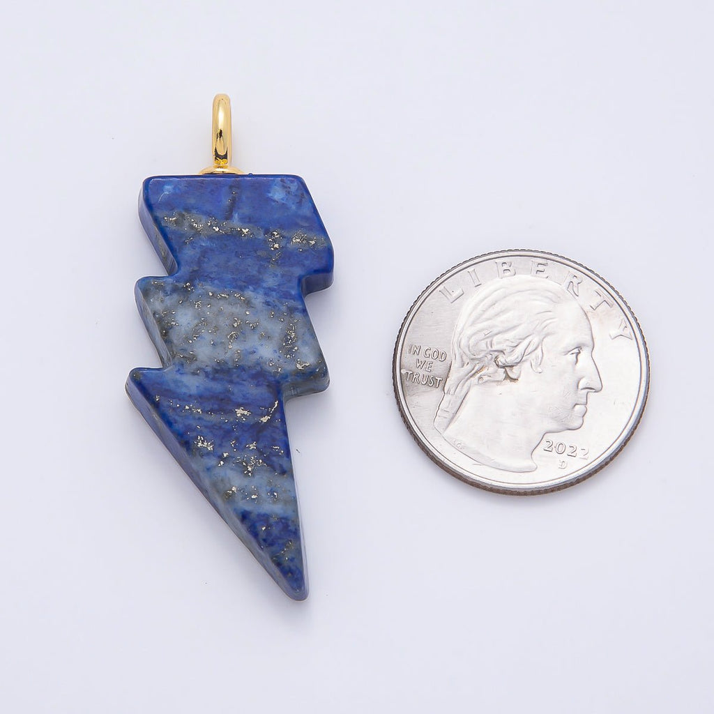 18K Gold Filled 47mm Lapis Lazuli, Amethyst, Agate Gemstone Lightning Bolt Thunder Pendant | Charms-01075 ~ Charms-01077