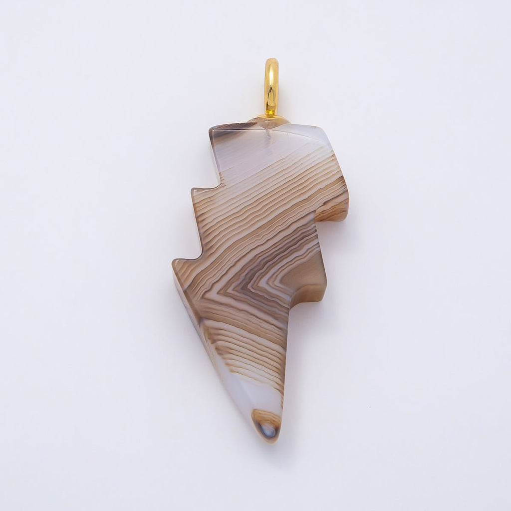 18K Gold Filled 47mm Lapis Lazuli, Amethyst, Agate Gemstone Lightning Bolt Thunder Pendant | Charms-01075 ~ Charms-01077