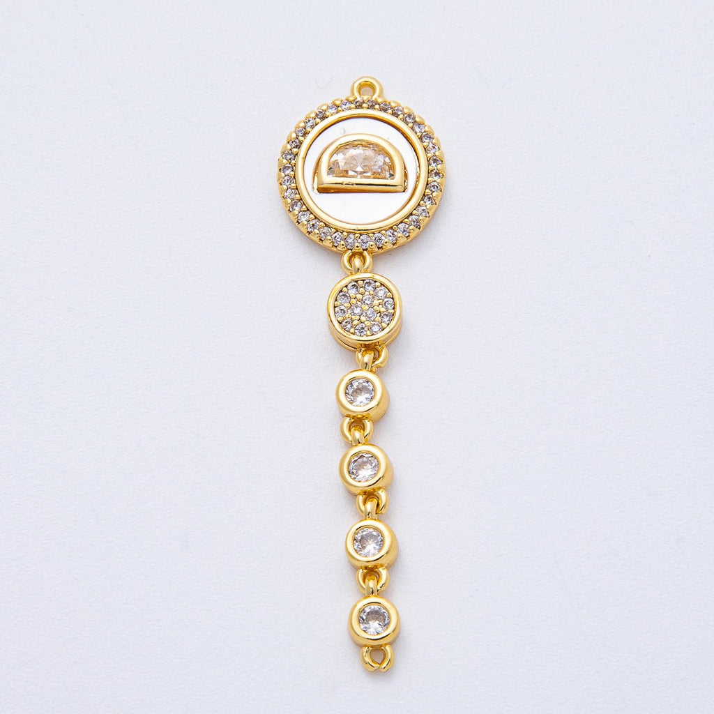 18K Gold Filled 47mm Shell Pearl Clear CZ Micro Paved Round Round Connector | Y172