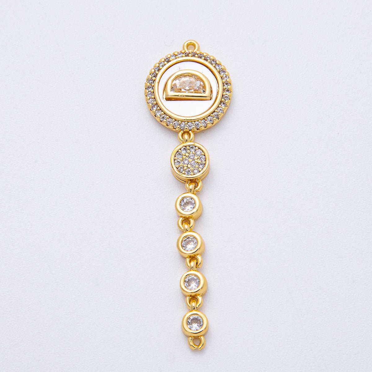 18K Gold Filled 47mm Shell Pearl Clear CZ Micro Paved Round Round Connector | Y172