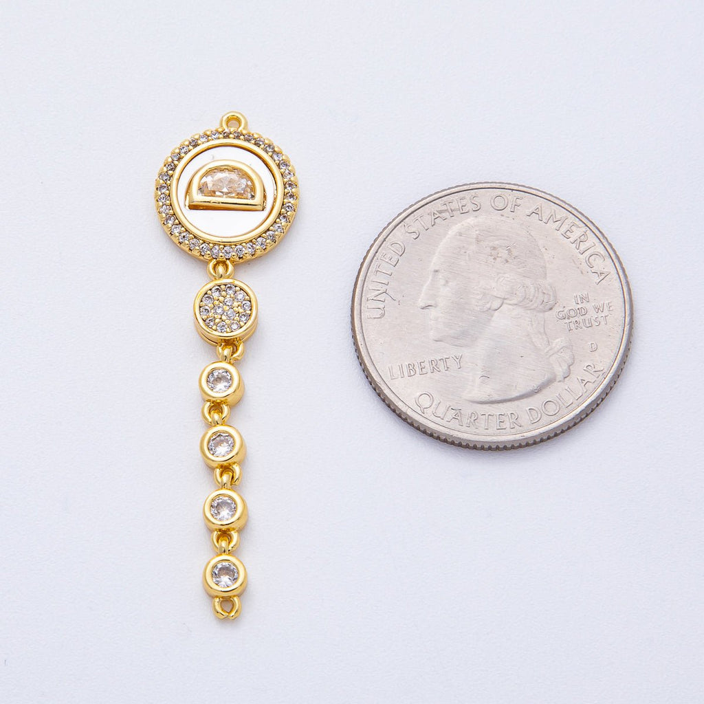 18K Gold Filled 47mm Shell Pearl Clear CZ Micro Paved Round Round Connector | Y172