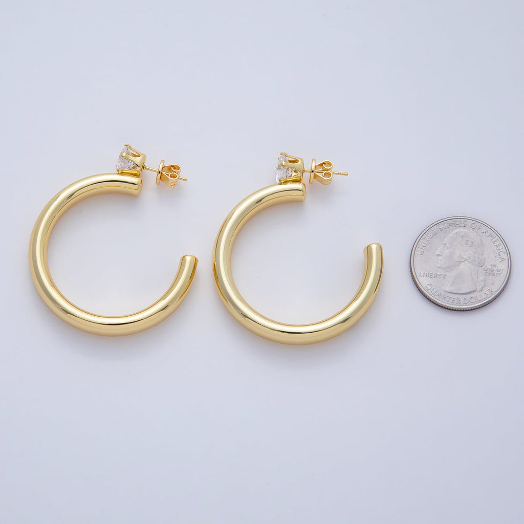 18K Gold Filled 48mm Clear CZ C-Shaped Hoop Earrings | AD1651