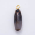 18K Gold Filled 48mm Dark Grey Agate Gemstone Ovoid Oval Tube Charm | Charms-01074