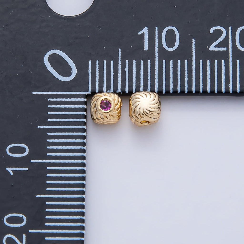 18K Gold Filled 4mm Fuchsia, Blue CZ Curled Line Bead | B522
