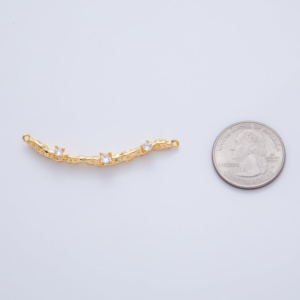 18K Gold Filled 52mm Triple Clear CZ Molten Wood Curved Connector | Y167