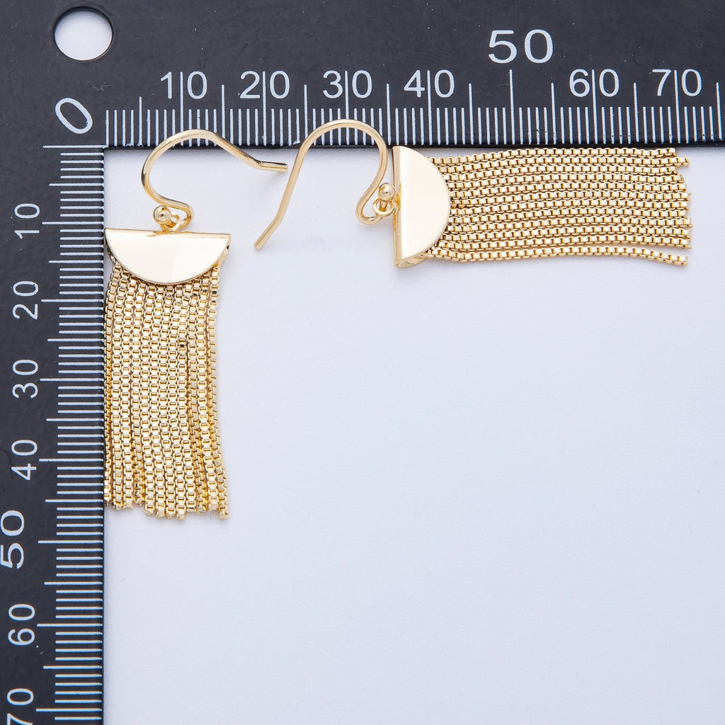 18K Gold Filled 53mm Box Chain Tassel Drop Fish Hook Earring | T068