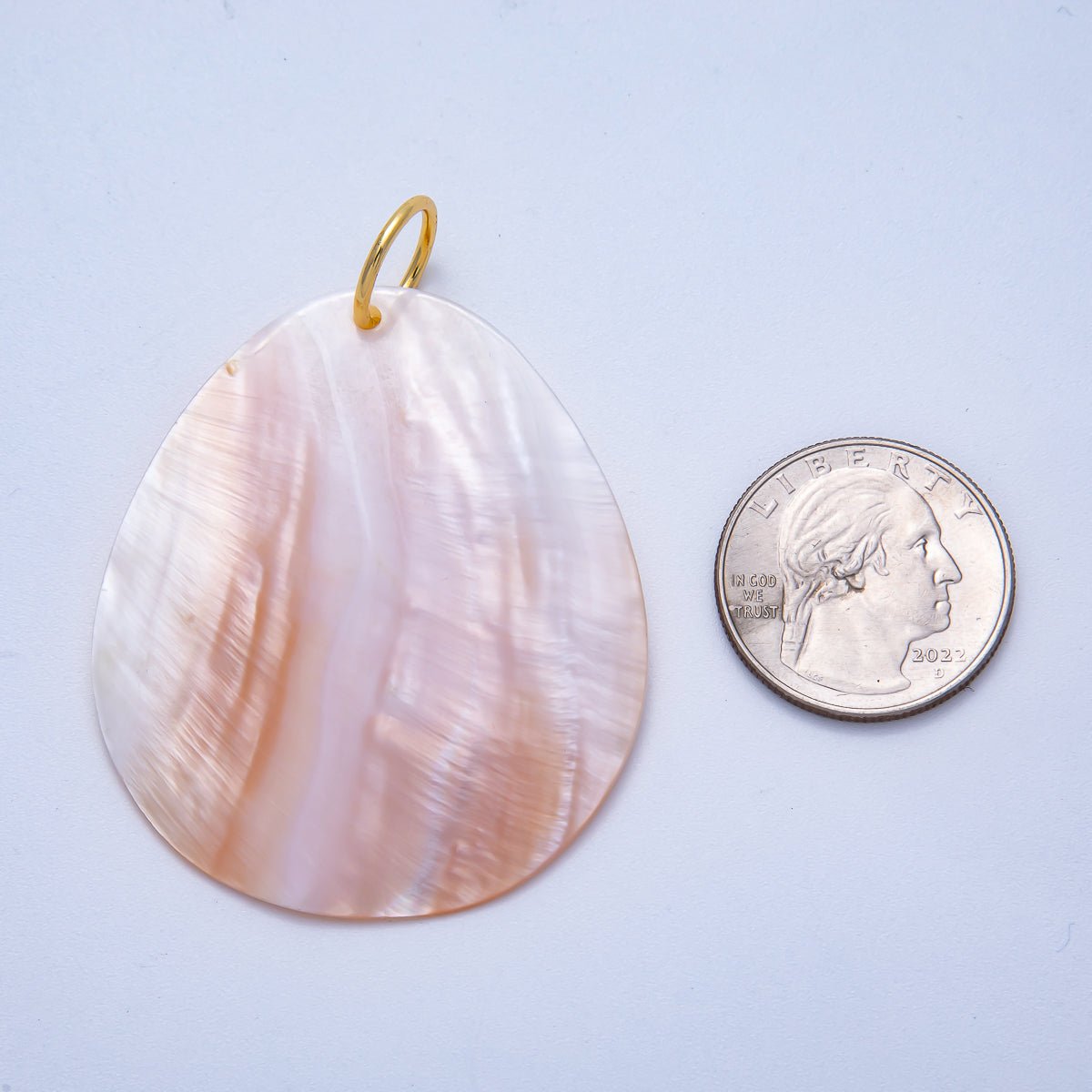18K Gold Filled 53mm Pink Mother of Pearl Natural Gemstone Pendant | Charms-00614