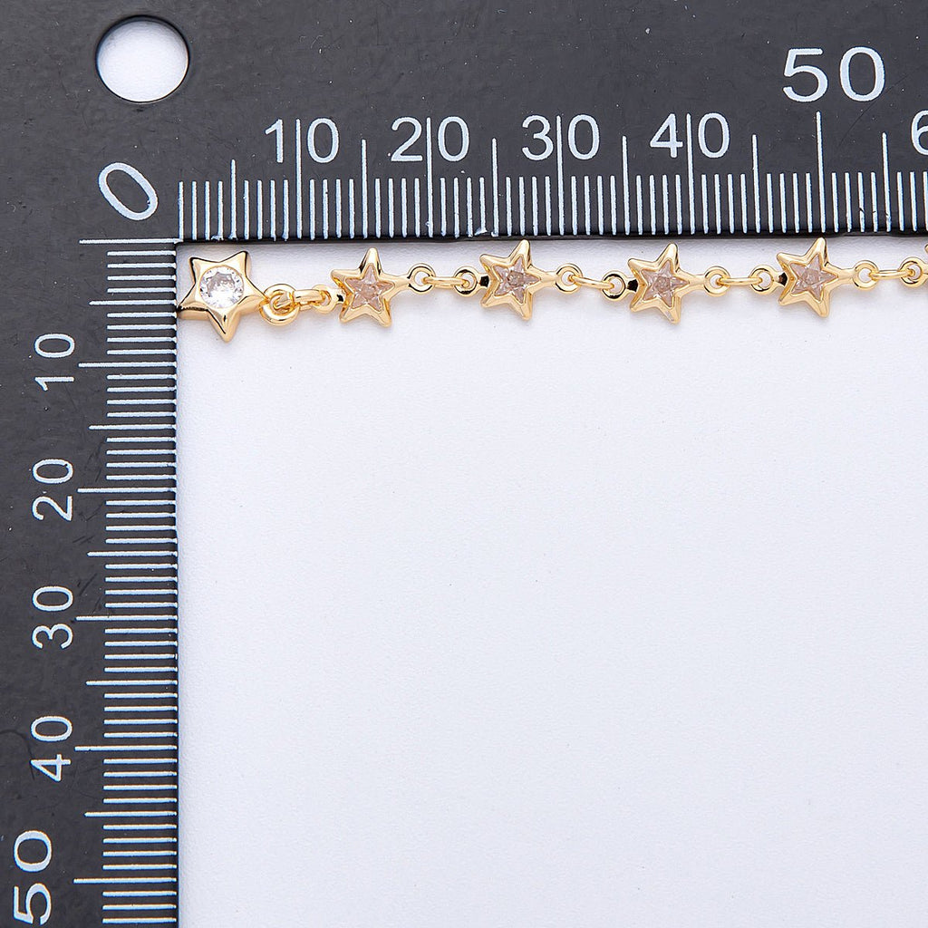 18K Gold Filled 5.5mm Clear CZ Celestial Star Chain 18.5 Inch Lariat Necklace w. Extender | WA-04197